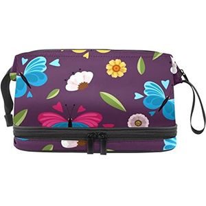 Grote capaciteit reizen cosmetische tas,Vlinder Paars,Make-up tas,Waterdichte make-up tas Organizer, Meerkleurig, 27x15x14 cm/10.6x5.9x5.5 in