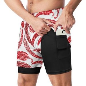 Rode Chilly Grappige Zwembroek met Compressie Liner & Zak voor Mannen Board Zwemmen Sport Shorts