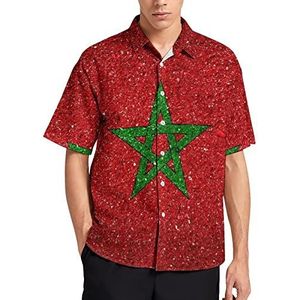 Nationale vlag van Marokko Hawaiiaans shirt voor heren, zomer, strand, casual, korte mouwen, button-down shirts met zak