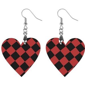 Rode En Zwarte Pleinen Leuke Hartvormige Hanger Oorbellen Voor Vrouwen Lichtgewicht Houten Oorbellen Mode-sieraden Geschenken