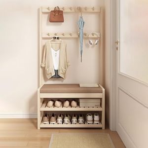Kapstok Rimpelbestendig Pak Hanger Opslag Vloer Staande Houten Kledingrek Stevige Houten Pak Hanger Met 2 Laden Kledinghanger Organizer Stand Geschikt Voor Badkamer Kantoor Slaapkamer