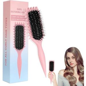 Verspringende krulborstel, definitieborstel, krullende haarborstel, ter vermindering van rebelse strengen en scheiding van krullen voor dames en heren (roze)