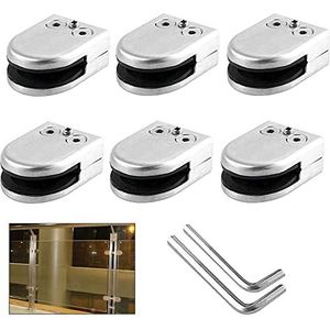 QitinDasen 6 Stuks 8～10 mm (M Maat) Glazen Klemmen, 304 RVS Glasklemmen, Verstelbare Glasklem Beugel Platte Achterkant, voor Trap Balustrade Leuning (Zilver)