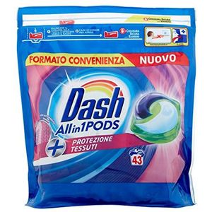 Dash All in 1 Pods wasmiddel in capsules, 43 wasbeurten, bescherming voor stoffen, maxi-formaat, pluisvrij, voor alle kledingstukken
