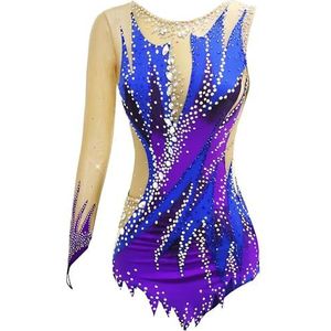 Turnpakjes For Ritmische Gymnastiek Dames Meisjes Turnpakje Met Lange Mouwen Hoge Elasticiteit Handgemaakte Jeweled Diamond Look (Kleur : Blauw, Maat : 14 JAAR)