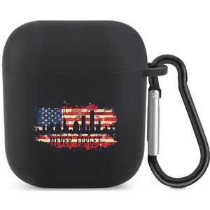 Never Forget 911 Patriottische Amerikaanse vlag schattig hoesje voor AirPods 2 & 1 schokbestendige beschermende hoofdtelefoon hoesjes cover met sleutelhanger voor mannen vrouwen