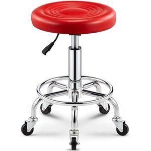 FXLUHAY Heavy Duty rolkrukken met wielen bar verstelbaar met PU lederen gewatteerde salon kantoor winkel spa tattoo massage medische draaibare tekststoel (rood)