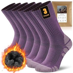 FORVEVO 60% Merino wandelsokken voor dames en heren, 3 paar, wollen sokken voor heren, gevoerd, thermische wintersokken, sportsokken voor trekking en outdoor, lila, 39-42 EU