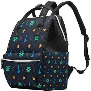 Multifunctionele grote baby luiertas rugzak,Nautisch roer ster anker patroon,Luiertas Travel Back Pack voor mama en papa