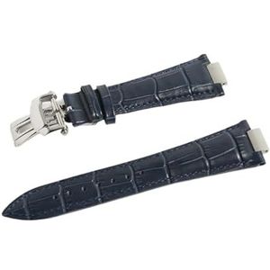 LUGEMA 25mm * 13mm lederen horlogeband koeienhuid riem compatibel met Patek Philippe 5711 5712G Nautilus bruin zwart blauw horlogeband(Blue Silver Buckle)
