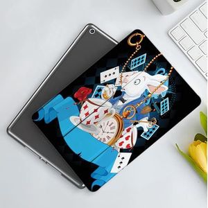 CONERY Hoesje compatibel iPad 10.2"" (9e/8e/7e generatie) Zwart Alice in Wonderland ations, konijn geweldig met Motion Cups Harten Rose Bloem Karakter Ca, Slim Smart Magnetische Cover met Auto Wake