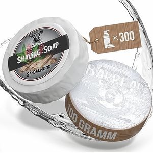Barbear Luxe Scheerzeep, 100 g, jumbo size, veganistisch alternatief voor scheercrème, handgemaakt in zeepfabriek, powerformule voor dicht scheerschuim (sandalwood)