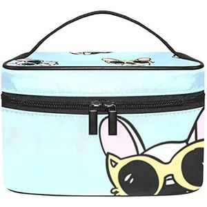 Hond met bril make-up organizer tas, reismake-up tas organizer case draagbare cosmetische tas voor vrouwen en meisjes toiletartikelen, Meerkleurig, 22.5x15x13.8cm/8.9x5.9x5.4in