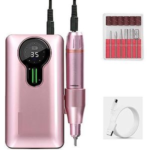 Elektrische nagelvijl, 35000 RPM nagelboormachine, draagbare oplaadbare nagelboorpen for manicure gel polish remover cutter voor zowel natuurlijke als kunstnagels (Color : Pink-A Set, Size : W)