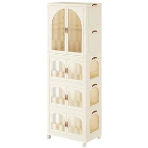 opvouwbare kledingkast 55/69CM Opbergkasten Dubbele Deur Opvouwbare Garderobe Thuis Opbergkast Multi-layer Organiseren Bakken Slaapkamer Kasten garderobekast(W-54x155x31cm)