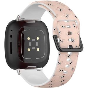 Zachte sportband compatibel met Fitbit Sense/Sense 2 / Versa 4 / Versa 3 (dierengezicht met kat roze strik) siliconen armband accessoire