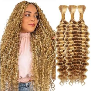 Tuheerst Deep Wave Bulk hair for Braiding P27/613 Highlight Blonde Menselijk haar 3 Bundles/Pack No Weft Premium Braiding Hair Extensions for Boho Braids With Minimal Tangle 20 20 20 Inch