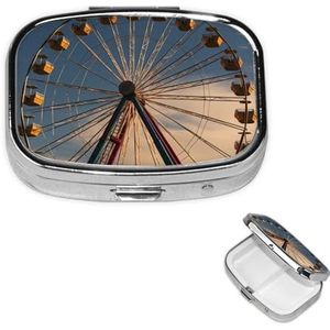 Pillendoosje Reizen Pillendoos met 2 Compartimenten Kleine Pillenetui voor Portemonnee & Pocket Draagbare Geneeskunde Organizer Reuzenrad Leuke Ronde Pillencontainer voor Vitaminen Medicatie Visolie