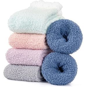 Hocerlu 5 paar wollige knuffelsokken voor dames - premium dikke winter warme bedsokken, thermo, hoge elasticiteit, super zacht, geen gegoten pluis