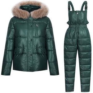Damesset Van 2-Delig Skipak, Gewatteerd Jack Met Imitatiebont en Donsbroek for Wintersporten(Green,XXL)