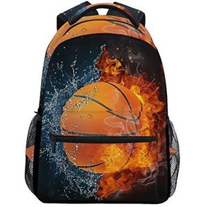 Jeansame Rugzak School Tas Laptop Reizen Tassen voor Kids Jongens Meisjes Vrouwen Mannen Moderne Basketbal Vuur Vlammen Water