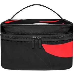 Make-up Organizer Bag, Reizen Make-up Tas Organizer Case Draagbare Cosmetische Tas voor Vrouwen en Meisjes Toiletries Rood Wit Abstract Zwarte Achtergrond, Meerkleurig, 22.5x15x13.8cm/8.9x5.9x5.4in