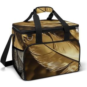 Koeltas Grote lunchtas met dubbele rits gouden veren geïsoleerde boodschappentas herbruikbare lunchbox voor camping strand