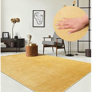 the carpet Relax modern, pluizig, laagpolig tapijt, antislip onderkant, wasbaar tot 30 graden, heerlijk zacht, bontlook, goudkleurig, 80 x 150 cm