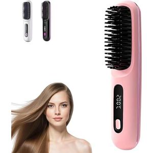 Go Brush Pro, Elektrische haarborst, Kabellose gladde haarborst, 20s snelle verwarming, 3 temperaturen, Type-C-oplading, draagbare gladde kam voor reis(Pink)