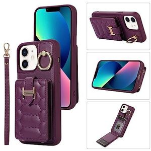 Smartphone Flip-hoesjes Compatibel met iPhone 12/12 Pro Flip Case Wallet PU Leather Back Card Slot + Rotatie Ring Stand + Polsband + Afneembare Lanyard Crossbody Telefoon Beschermhoes, Dames Heren Tel