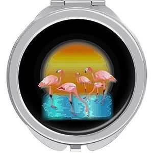 Flamingo Sunset Compact Kleine Reizen Make-up Spiegel Draagbare Dubbelzijdige Pocket Spiegels voor Handtas Purse