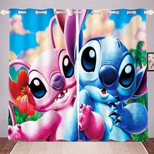 HNSRYLQX Lilo & Stitch Verduisteringsgordijnen-set van 2 voor kinderkamer, verduisteringsgordijnen met ogen voor slaapkamer, 3D-digitale print, 100% polyester (16,183 x 160 cm)