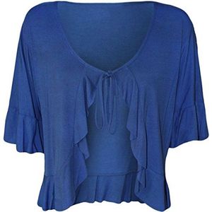 My Choice Stuff Womens Frill Tie Open Front Cardigan Dames 3/4 Mouw Fancy Stretch Bolero Shrug Top Royal Blue US 18-20