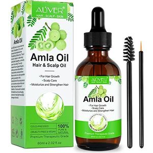 Amla Haarolie, 60 ml, koudgeperst voor hoofdhuid en haar, tegen haaruitval, stimuleert haargroei voor mooi haar