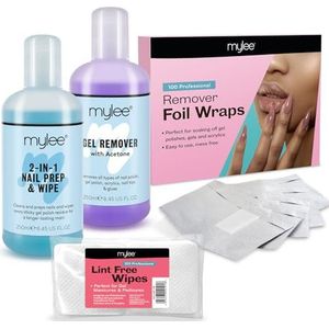 Mylee Gel Polish Losweken Set - Nagel Prep & Wipe, Remover, 100 Wraps, 100 Pluisvrije Doekjes