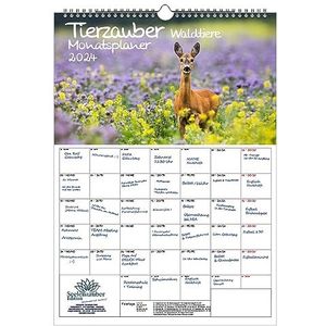 Dierenmagie bosdieren planner DIN A3 kalender voor 2024 dieren in het bos - cadeauset inhoud: 1x kalender, 1x kerst- en 1x wenskaart (in totaal 3 delen)