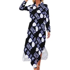 Talk To Me Goose Maxi-jurk voor dames, lange mouwen, knoopsluiting, casual party, lange jurk, XL