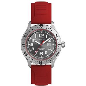 Nautica Analoge Quartz Horloge voor heren met siliconen band NAD12536G, Grijs/Rood, riem