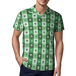 Alien Faces Green Squares heren golfpoloshirt zomer T-shirt met korte mouwen casual sneldrogende T-shirts M