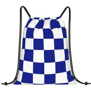 EgoMed Trekkoord Rugzak, Rugzak String Bag Sport Cinch Sackpack String Bag Gym Bag, Blauw En Wit Geruit Patroon, zoals afgebeeld, Eén maat