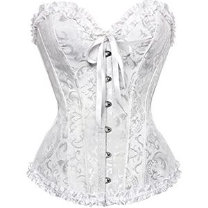 MUMZUGI Korset voor dames, satijn, bodyshaper, bruid, met G-string, gothic, wit, L
