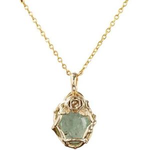 Classic Flash Labradorite Pendant Necklace For Women Wire Wrap Moonstone Amethyst Crystal Gold Chains Necklace Birthday Gifts (Color : GreenStrawberryGold)