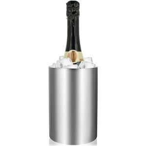 COM-FOUR® flessenkoeler - champagnekoeler in mat - ijsblokjesemmer van roestvrij staal - dubbelwandige wijnkoeler met een binnendiameter van 10,5 cm (1 stuk - zilver/mat)