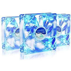AABCOOLING Super Silent Fan 9 Blue LED - Silent and Efficient 92mm Fan with 4 Anti-vibration Pads, Air Cooler, Airflow Fan, Case Fan, Blue LED Fan - Value Pack 3 Pieces 13,6 dB