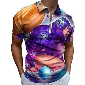 Galaxia Unicornio poloshirt voor heren, casual T-shirts met ritssluiting en kraag, golftops, slim fit