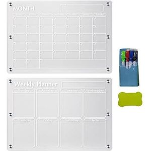 cypreason Magnetische acrylkalender voor koelkast, kalender, maandplanner, weekplanner, whiteboard, afwasbaar, acryl, notitiebord, magneetbord, koelkast voor familieplanner, organisatio