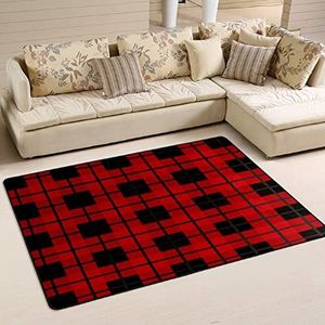 Gebied tapijten 100 x 150 cm, kerst rood zwart buffel geruite vloertapijt pluche kantoormatten groot flanel mat tapijt, voor keuken, binnen en buiten
