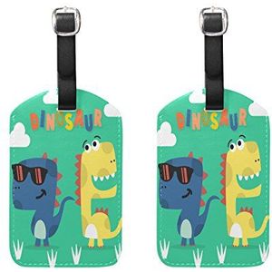Aumimi Yello en blauwe dinosaurus reisbagagelabels koffer etiketten Pack van 2