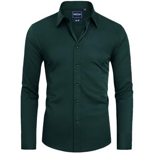DEMEANOR Overhemd met lange mouwen voor heren, slim fit, strijkvrij, vrijetijdshemd, Donkergroen, S