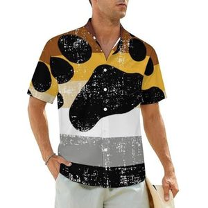 Bear Gay Pride Flag Herenshirts met korte mouwen, strandshirt, Hawaïaans shirt, casual zomershirt, M